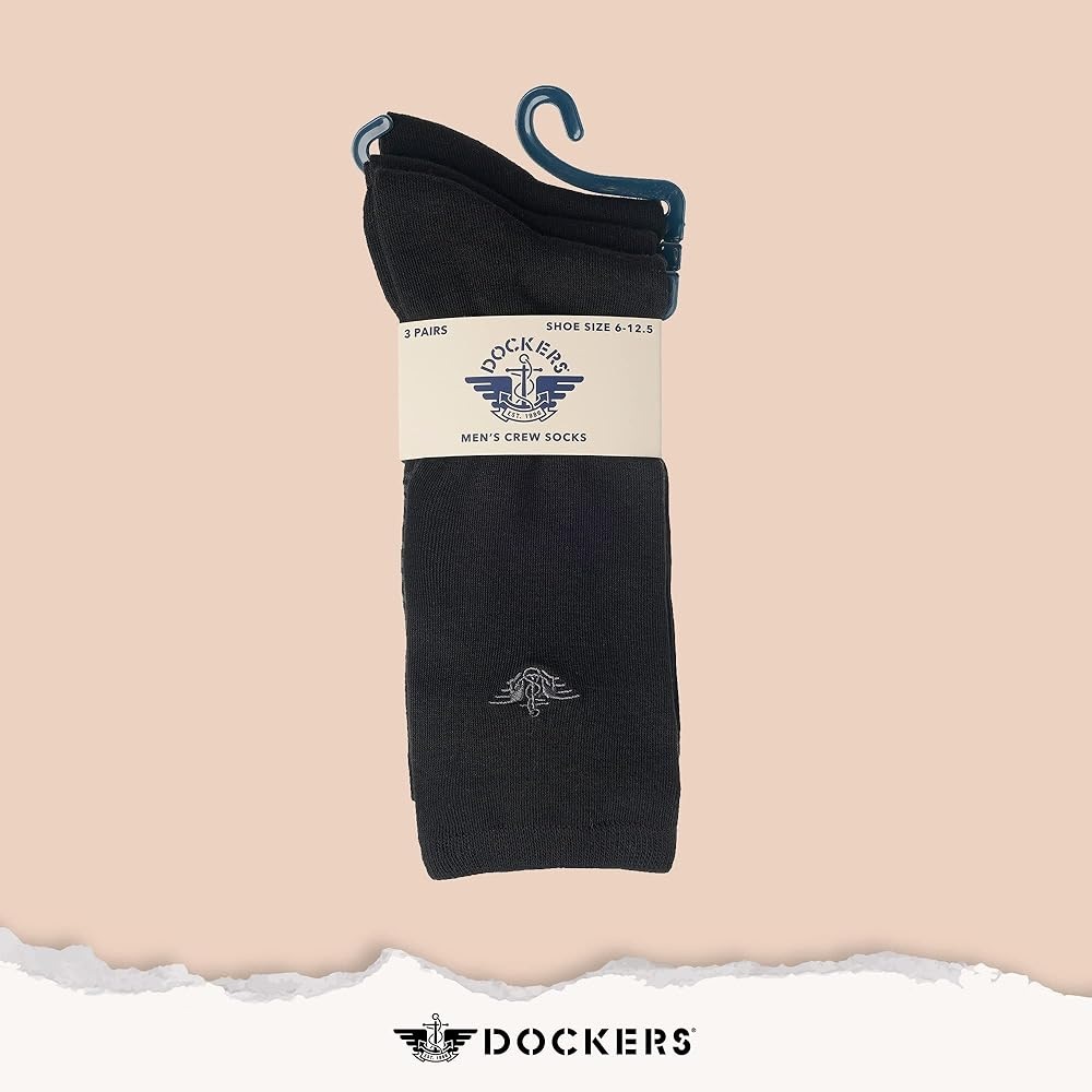 NWT Dockers Men's Black Cotton Crew Socks 3 Pack